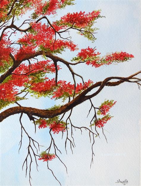 Royal poinciana branch, by me, watercolour, 2013 : Art