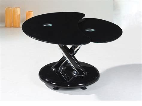 Black high gloss adjustable glass coffee table - Homegenies