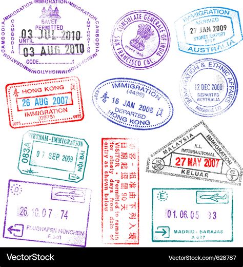 Highly detailed passport stamps Royalty Free Vector Image