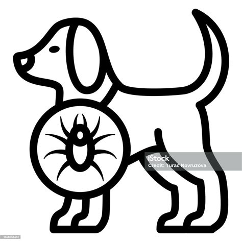 Tick In Dog Line Icon Diseases Of Pets Concept Dog With Skin Parasites Sign On White Background ...