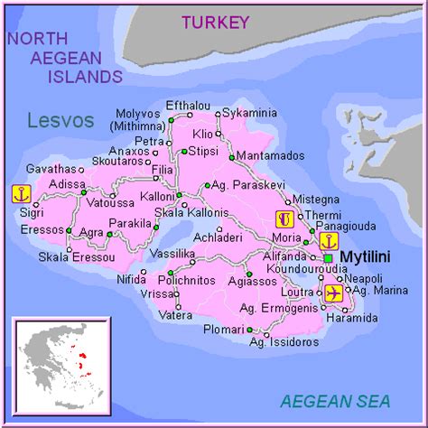 Lesbos map GREECE - Detailed map of Lesbos island