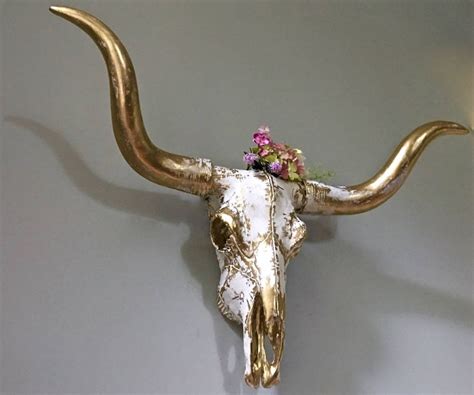 Bull Skull Texas Longhorn Wall Decor Faux Taxidermy White-gold | Etsy