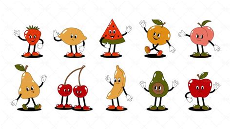 10 Fruit Cartoon Characters - Graphics | Motion Array