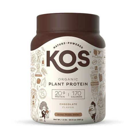 KOS Organic Plant Based Protein Powder, Chocolate, 20g Protein, 1.3lb ...