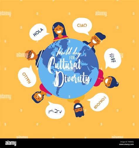 World Day for Cultural Diversity card illustration of diverse ethnic ...