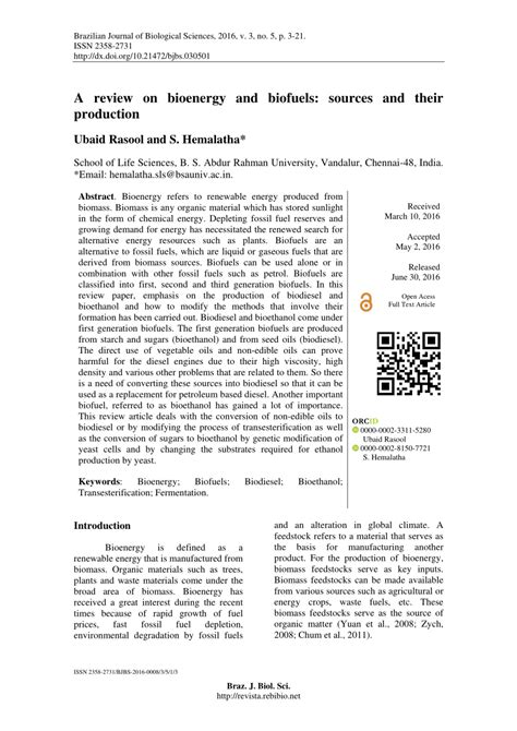 (PDF) A review on bioenergy and biofuels: sources and their production