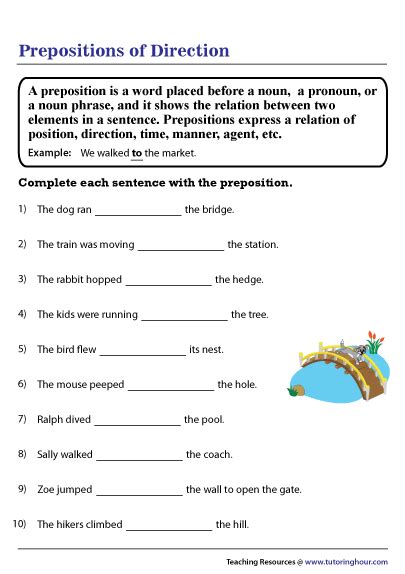 Prepositions Of Direction Exercises