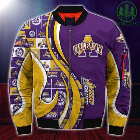 Albany Great Danes Number Personalized Purple Gold Bomber Jacket - Meteew