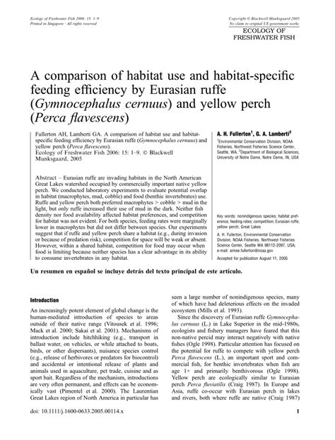 (PDF) A comparison of habitat use and habitat‐specific feeding efficiency by Eurasian ruffe ...