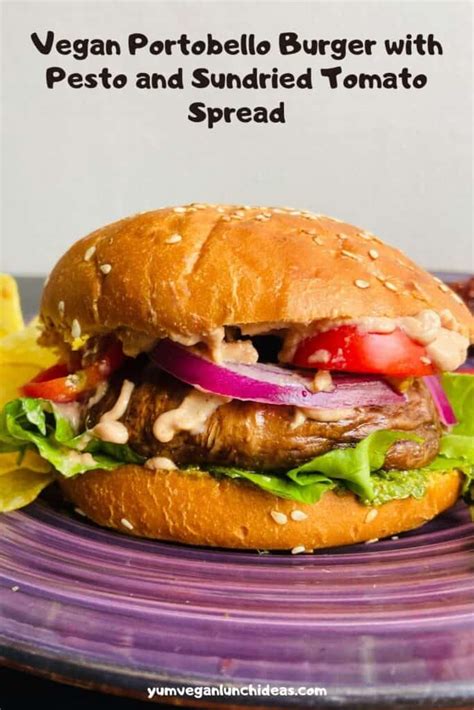 Vegan Portobello Burger with Pesto and Sundried Tomato Spread