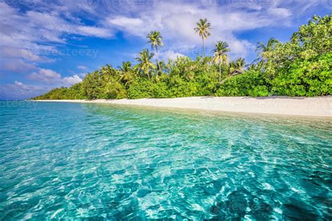 Maldives islands ocean tropical beach. Exotic sea lagoon, palm trees ...