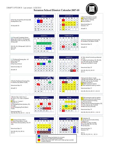 2017 - 2018 School Calendar | Scranton School District – Scranton, PA