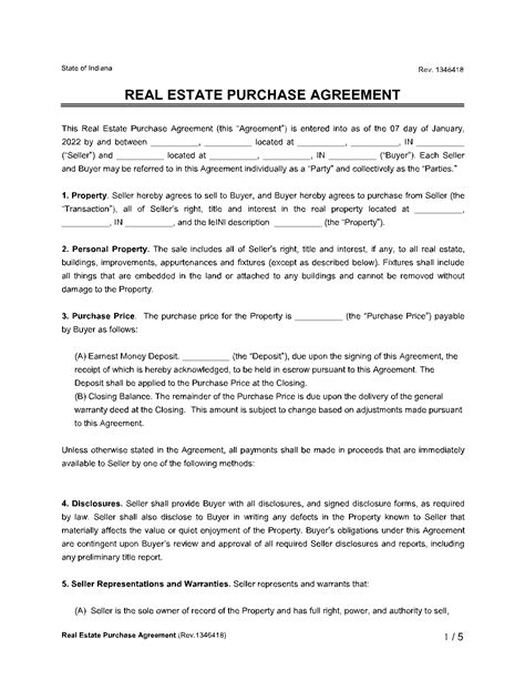 Free Indiana Real Estate Purchase Agreement | CocoDoc