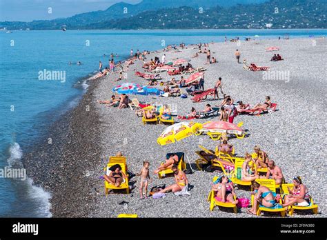 Batumi, Georgia - June 6, 2016: people relax at Batumi City Beach Stock Photo - Alamy