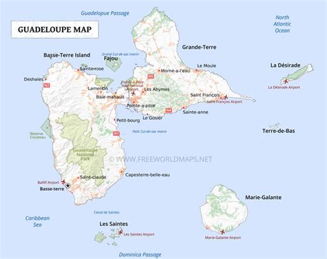 Guadeloupe Map; Geographical features of Guadeloupe of the Caribbean ...