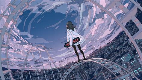 Spiraling Cityscape - Anime HD Wallpaper by トーコ