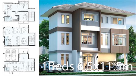 Office House design plan idea 6.6x11.5m - House Plans 3D