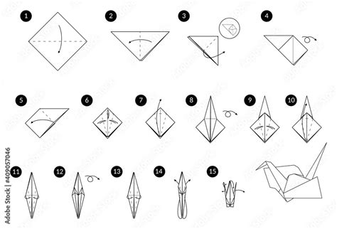 Tutorial how to make origami crane. Step by step instructions. Bird from paper without scissors ...