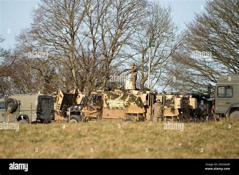 several british army vehicles assembled ready for deployment Stock ...