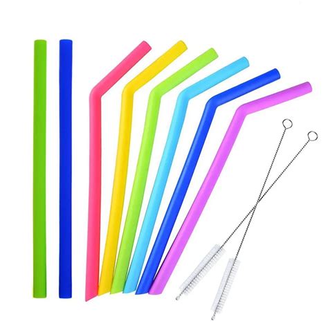 200pcs/lot bended straight silicone drinking straw reusable fruit juice ...