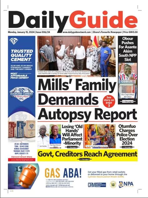 Newspaper headlines: Monday 15th January 2024 - Adomonline.com