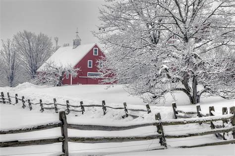 New Hampshire in Winter, fence, house, snow, trees, landscape, HD wallpaper | Peakpx