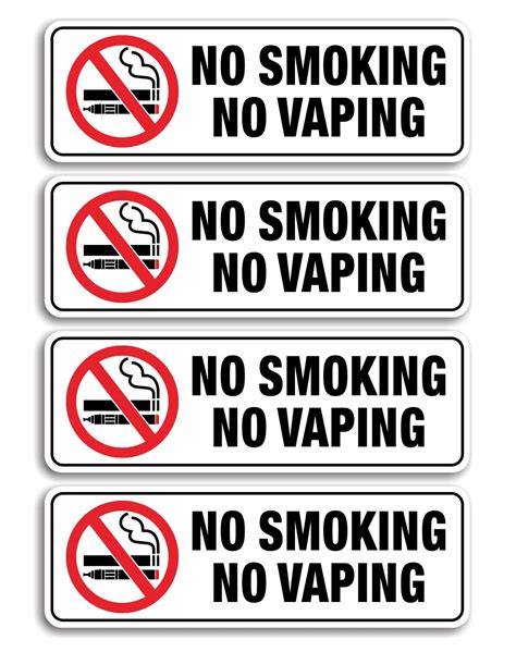 No Smoking No Vaping Sign, (4 Pack) 9 X 3 Inch, Self-Adhesive, Use for ...