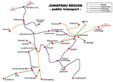 Transport Map - Jungfrau Region - Walking Switzerland