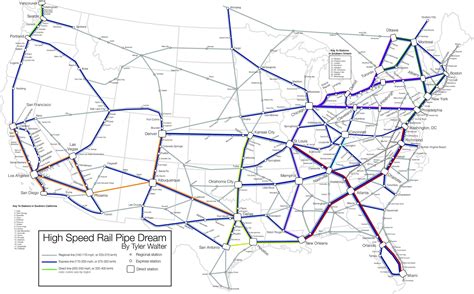 I designed a pipe dream map of high speed rail in the continental US ...