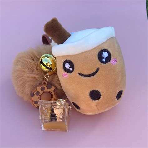 Boba Bear liquid keychain plush bubble tea sensory fidget keychain in ...