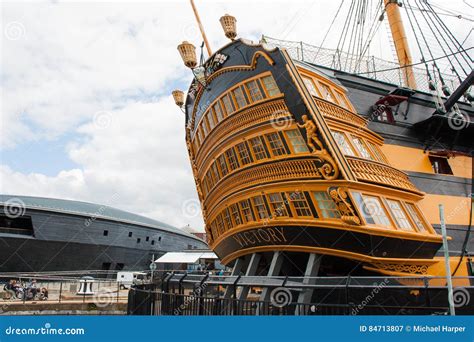 The Stern of the Museum Ship HMS Victory in Portsmouth Docks Editorial ...