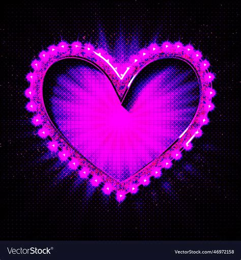 Light bulbs vintage neon glow heart frame Vector Image