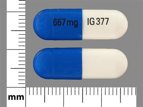 667 mg IG 377 Pill Blue & White Capsule/Oblong - Pill Identifier