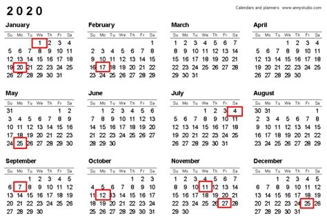 List of U.S. Federal Holidays 2020 Calendar- Observances in the United States - Calendar Letters