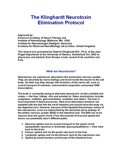 The Klinghardt Neurotoxin Elimination Protocol | PDF | Detoxification (Alternative Medicine ...