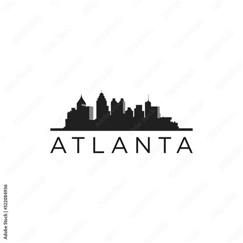 Atlanta city skyline horizontal banner. Black and white silhouette of ...