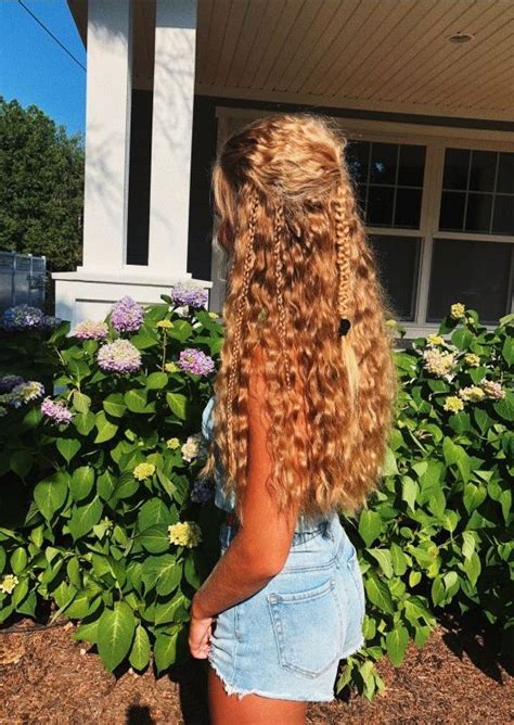 45 Cute Hairstyles for Summer & Beach Days : Curly Hair Half Up + Small Braids