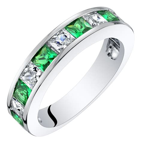 Oravo - 1 ct Princess Cut Green Simulated Emerald Half Eternity Ring in ...