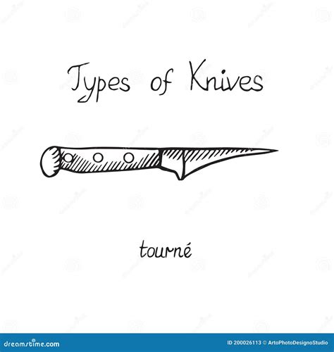 Knife Types, Tourne, Vector Outline Illustration with Inscription Stock ...