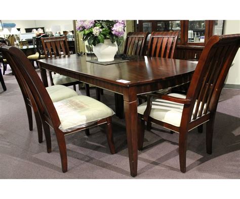 DARK WOOD INLAYED FORMAL DINING ROOM TABLE WITH LEAF & 6 CHAIRS