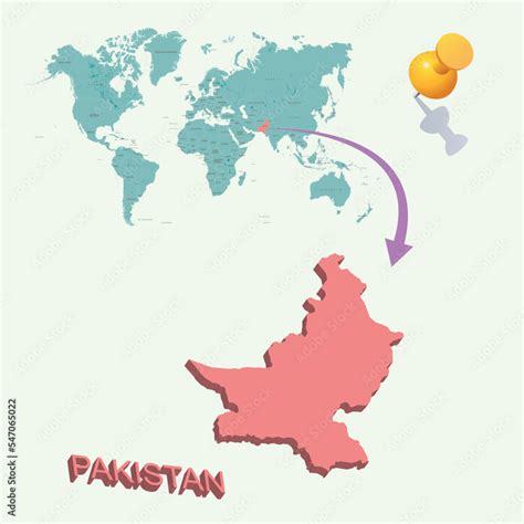 3D World map. Pakistan on Earth Stock Vector | Adobe Stock