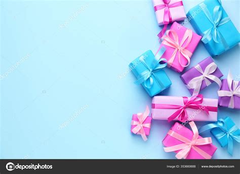 Many Birthday Gifts Color Background Stock Photo by ©serezniy 353660688