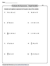 Evaluating Algebraic Expressions Worksheets 6th Grade Learning & School ...