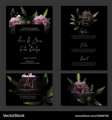 Dark wedding invitation kit black background Vector Image