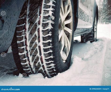 Winter Tires on a Frosty and Snowy Road. Winter Driving Safety Concept Stock Illustration ...