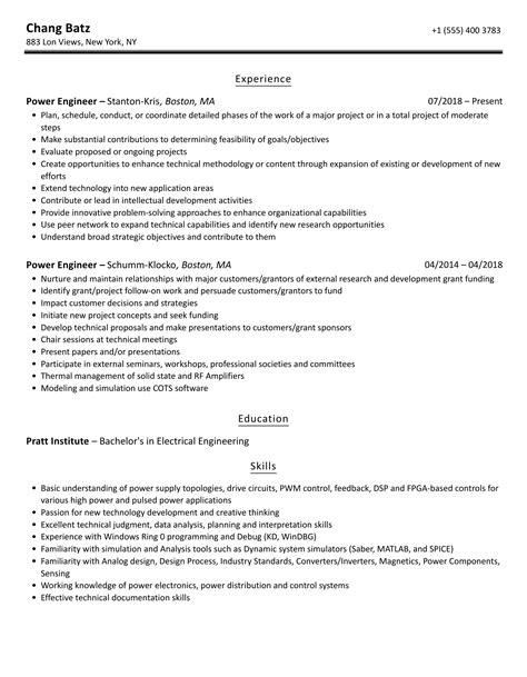 Power Engineer Resume Samples | Velvet Jobs