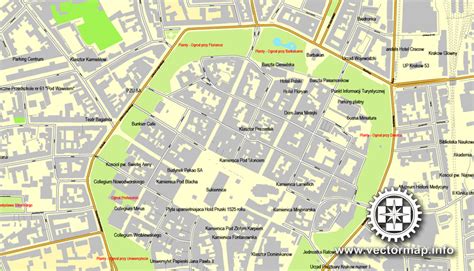 Krakow, Poland, printable vector street map, City Plan, full editable, Adobe Illustrator ...