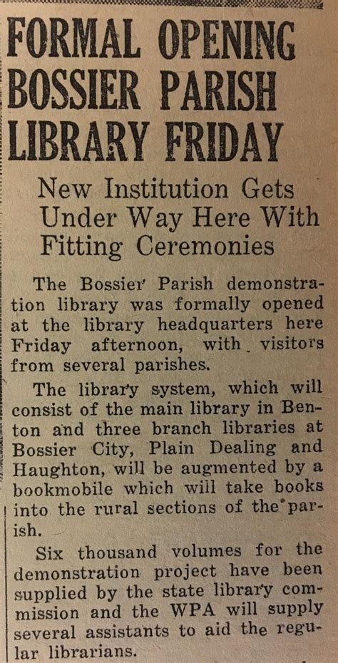 Bossier Parish Libraries History Center: This Month In Bossier Parish History