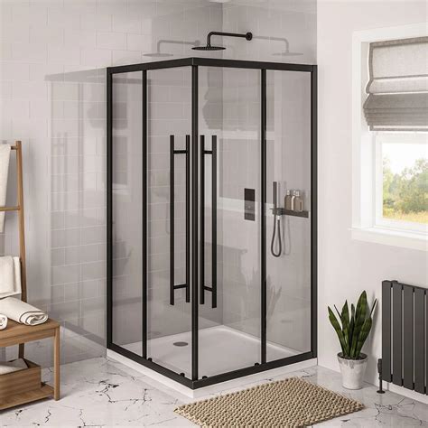 Vantage 2000 Matt Black 900 x 700 Offset Corner Entry Shower Enclosure ...