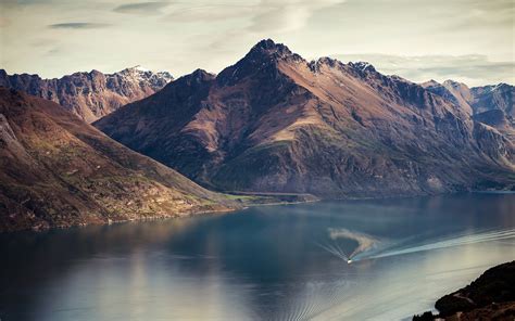 Lake Wakatipu, Queenstown, New Zealand, mountains, river, boat wallpaper | nature and landscape ...